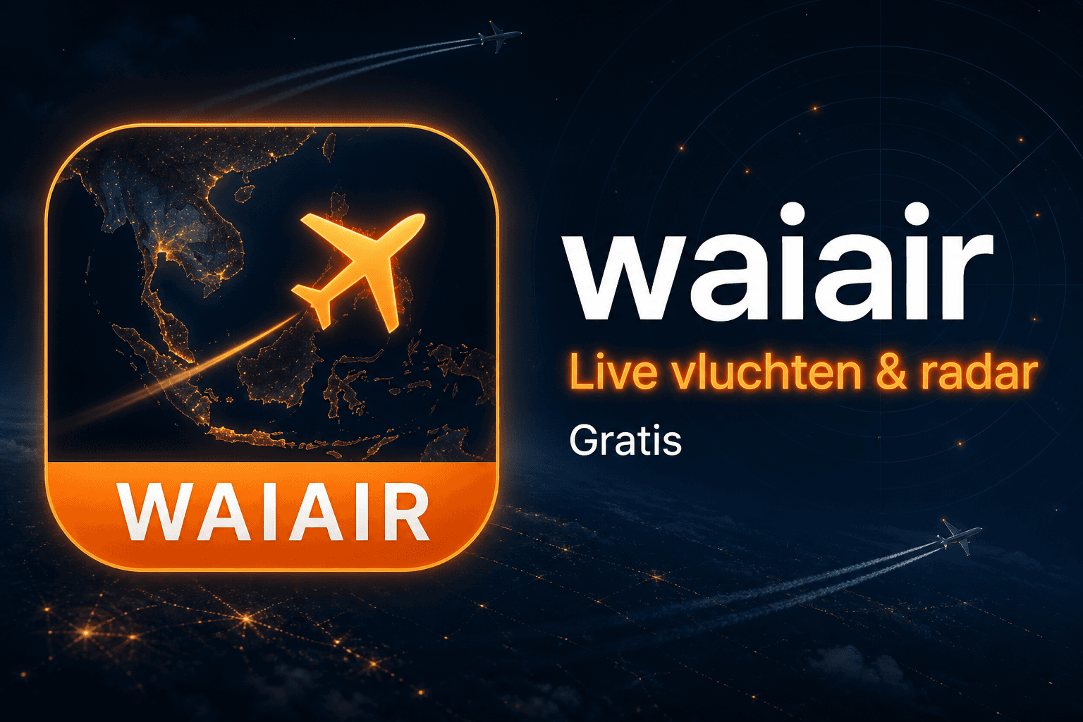 WaiAir banner: live vluchten en radar — Gratis